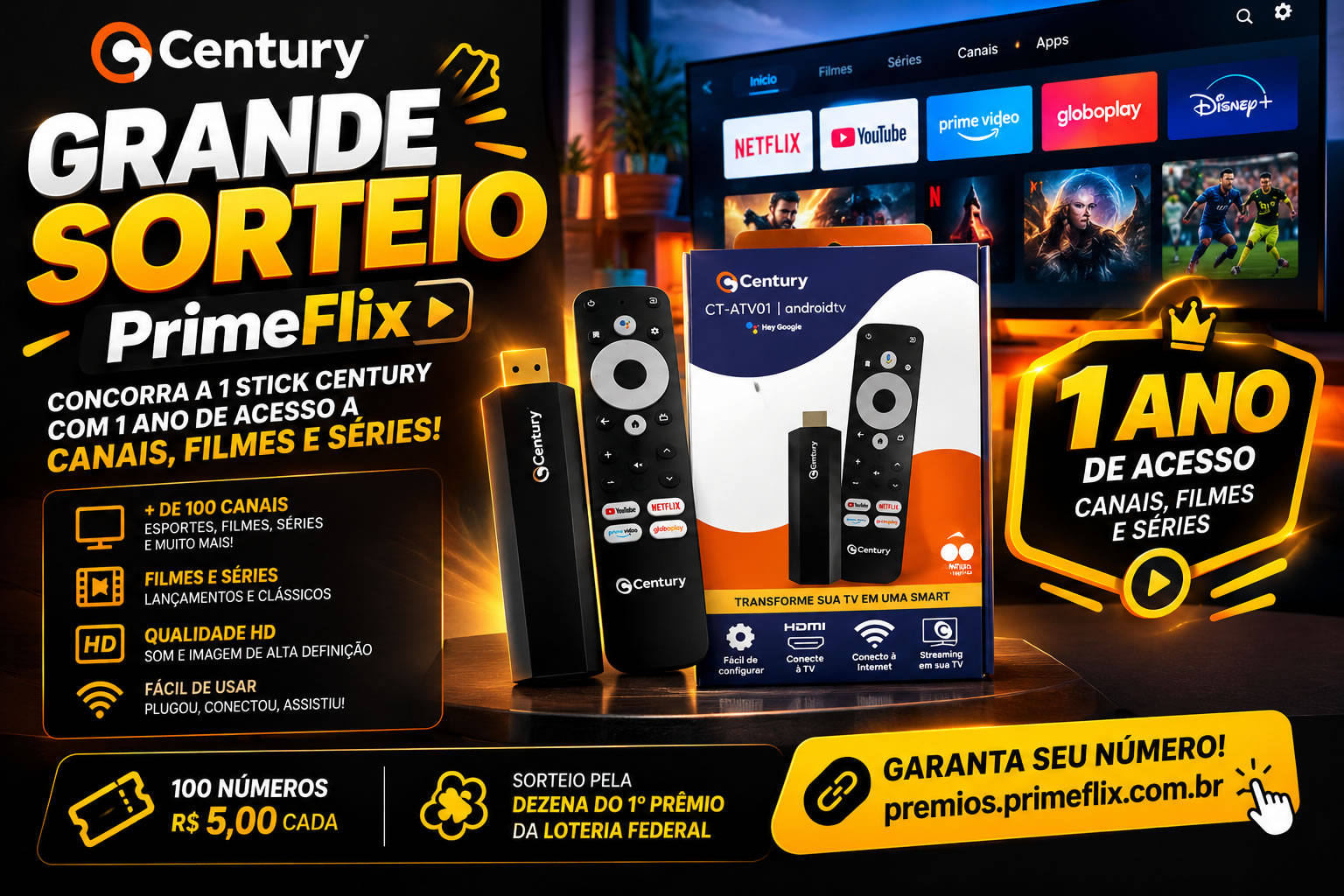STICK CENTURY + 1 ANO DE ACESSO A CANAIS, FILMES E SÉRIES 🍀